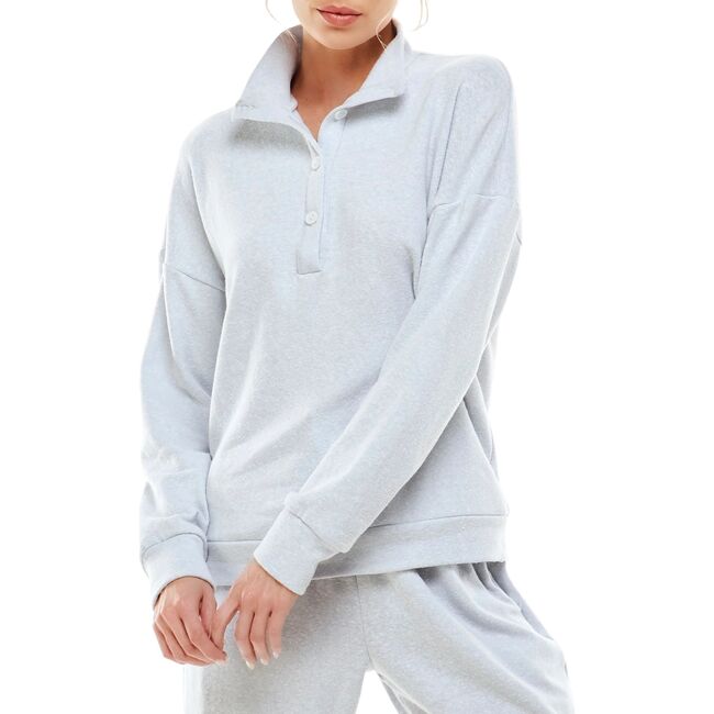 Women's Fuzzy Luxe Ivy Polo Neck Sweatshirt, Sky - Sweatshirts - 1 - zoom