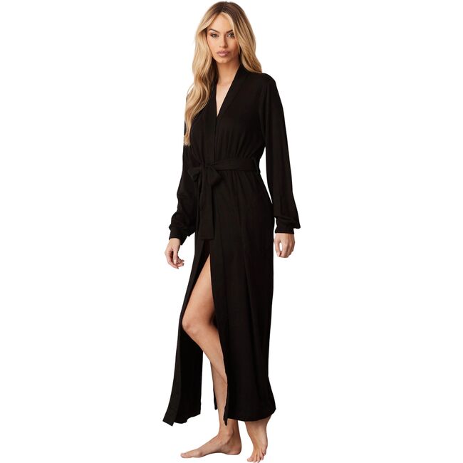 Women's Fuzzy Luxe Skyler Banded Long Robe, Sable - Robes - 1 - zoom
