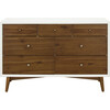 Palma 7-Drawer Assembled Double Dresser, White & Natural Walnut - Dressers - 1 - thumbnail