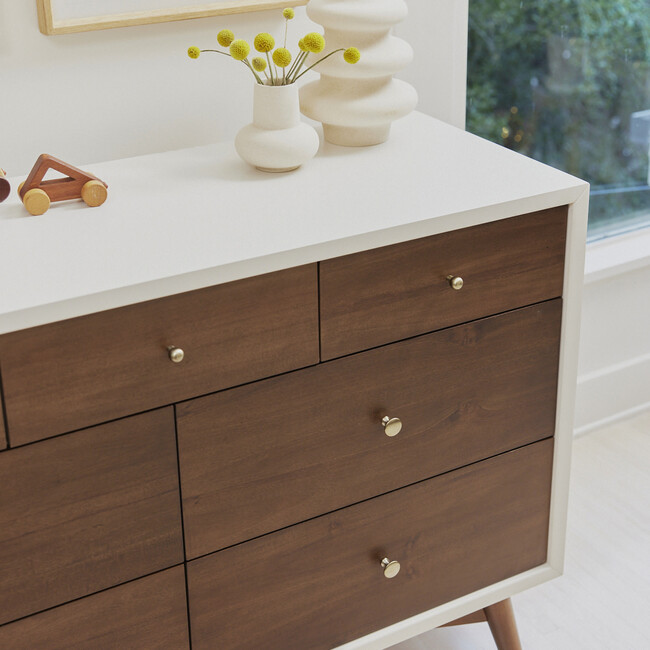 Palma 7-Drawer Assembled Double Dresser, White & Natural Walnut - Dressers - 3