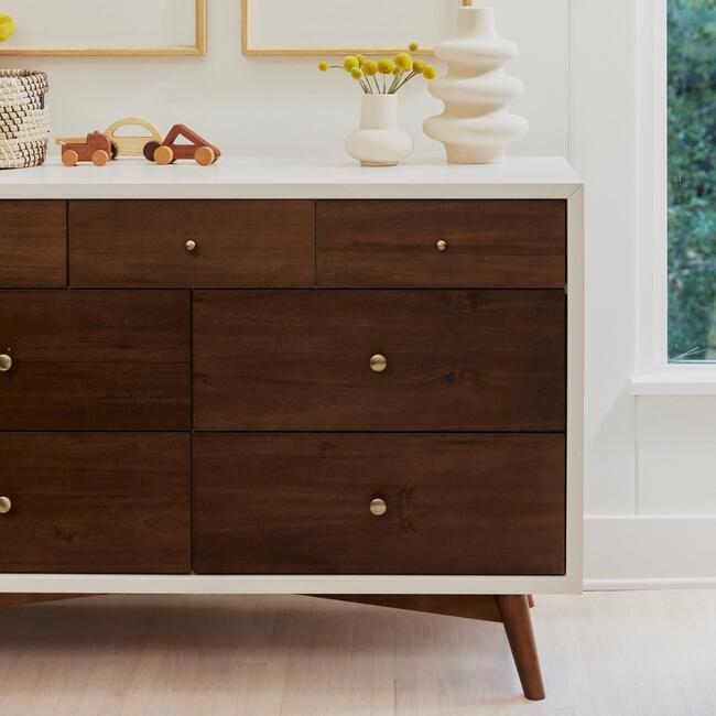 Palma 7-Drawer Assembled Double Dresser, White & Natural Walnut - Dressers - 4