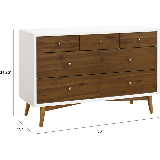 Palma 7-Drawer Assembled Double Dresser, White & Natural Walnut - Dressers - 5