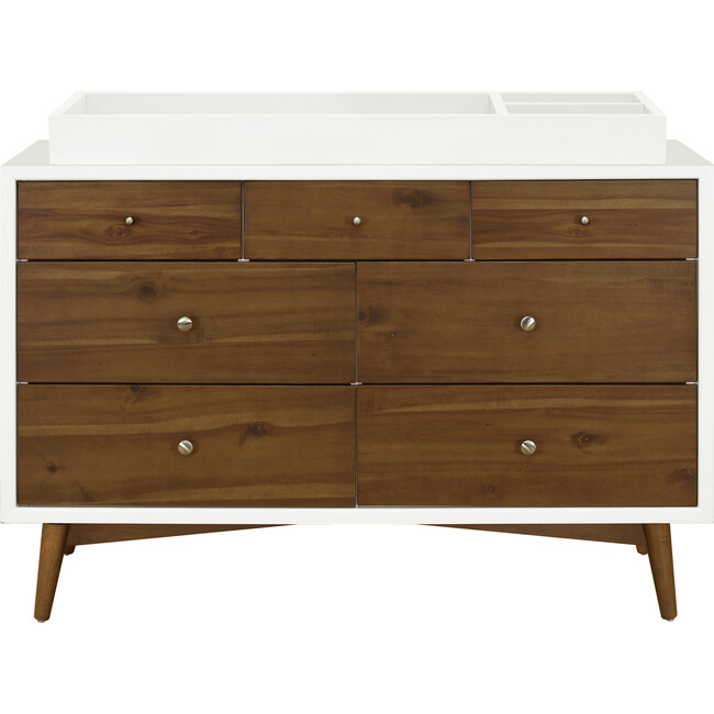 Palma 7-Drawer Assembled Double Dresser, White & Natural Walnut - Dressers - 7