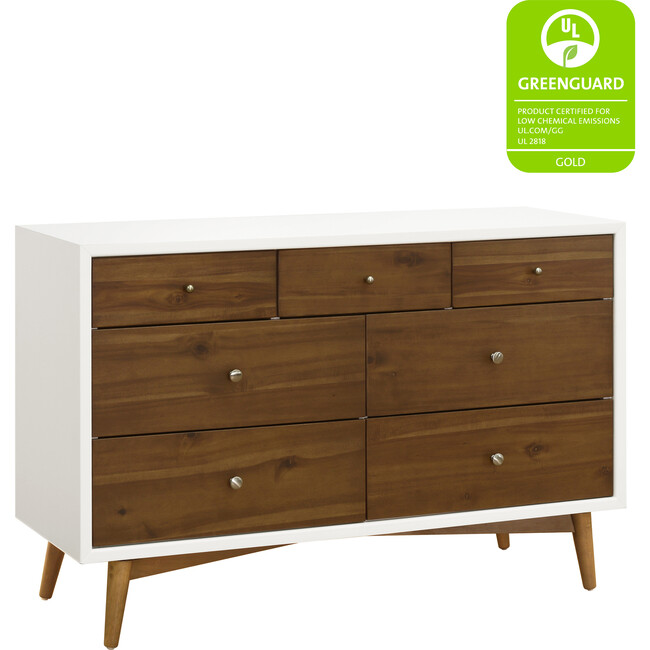 Palma 7-Drawer Assembled Double Dresser, White & Natural Walnut - Dressers - 8