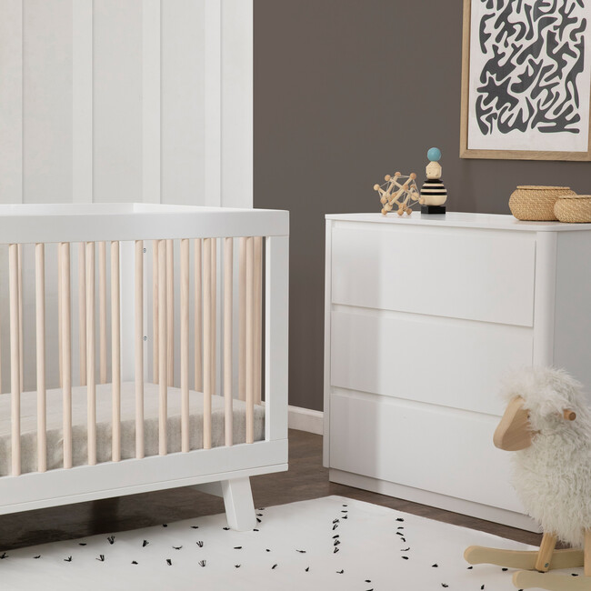 Hudson 3-in-1 Convertible Crib with Toddler Bed Conversion Kit, White/ Natural - Cribs - 3