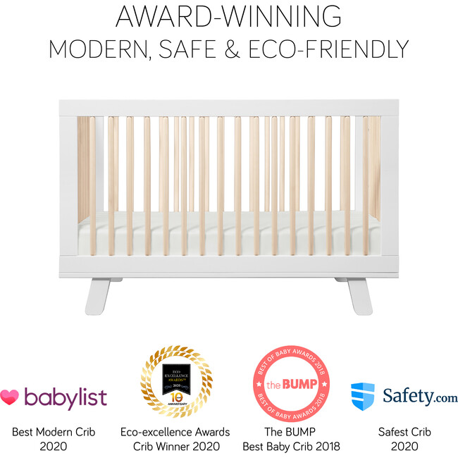 Hudson 3-in-1 Convertible Crib with Toddler Bed Conversion Kit, White/ Natural - Cribs - 9