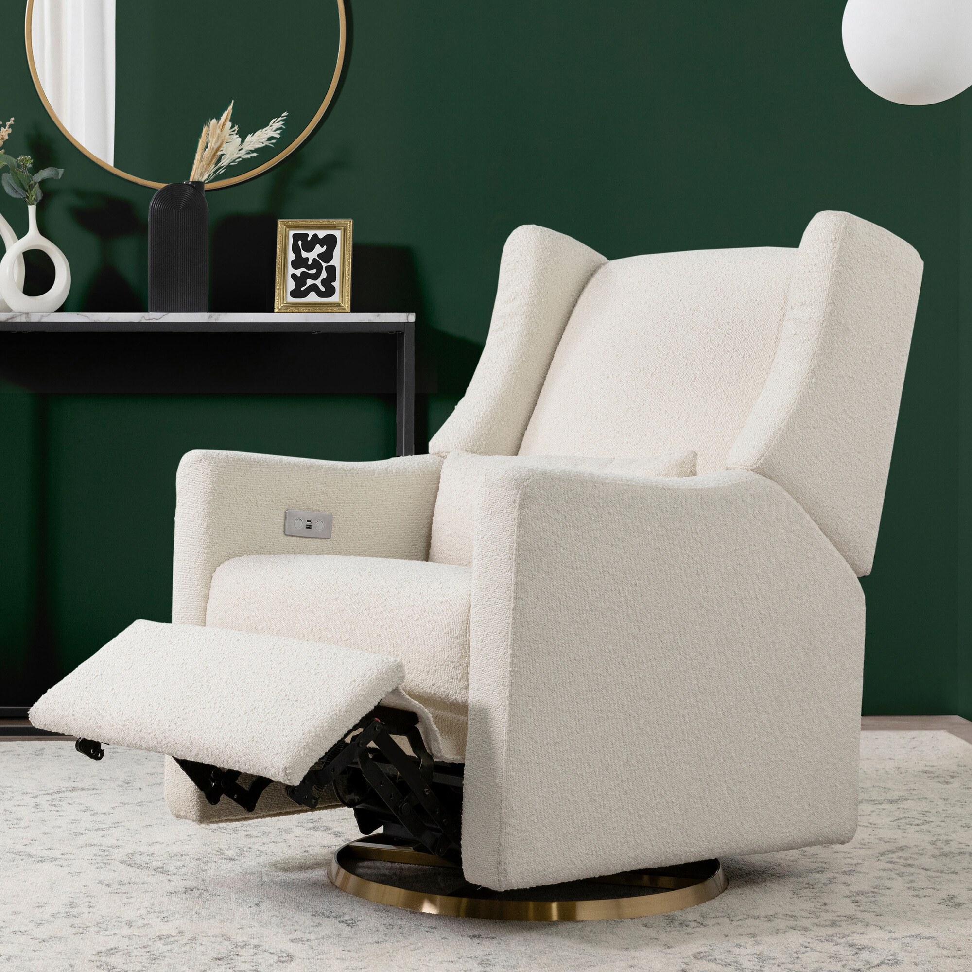 babyletto kiwi ivory boucle power recliner with gold base