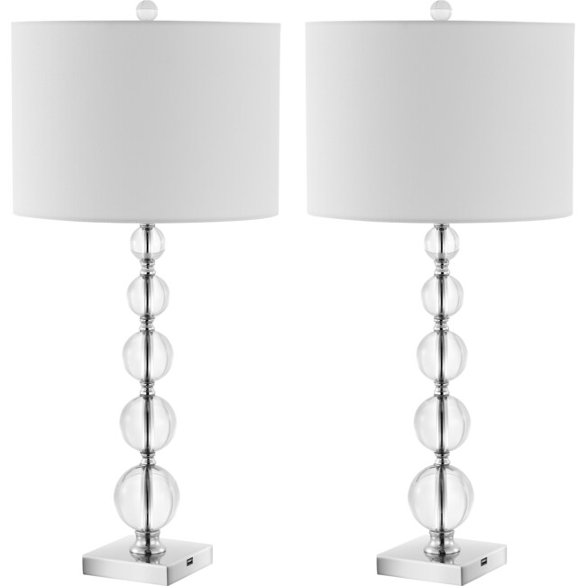 Liam Stacked Crystal Ball Lamps With USB Port, Set of 2
