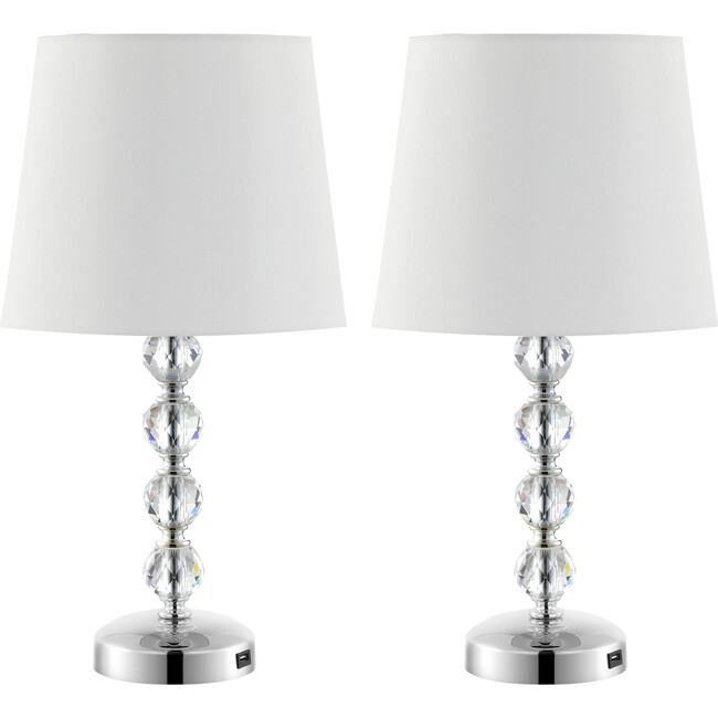 Nola Stacked Crystal Ball Lamps With USB Port, Set of 2