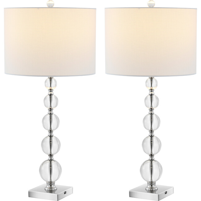 Liam Stacked Crystal Ball Lamps With USB Port, Set of 2 - Lighting - 4