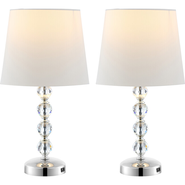 Nola Stacked Crystal Ball Lamps With USB Port, Set of 2 - Lighting - 4