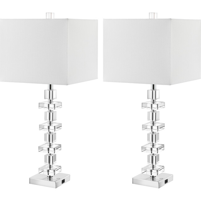 Deco Crystal Table Lamps with USB Port, Set of 2