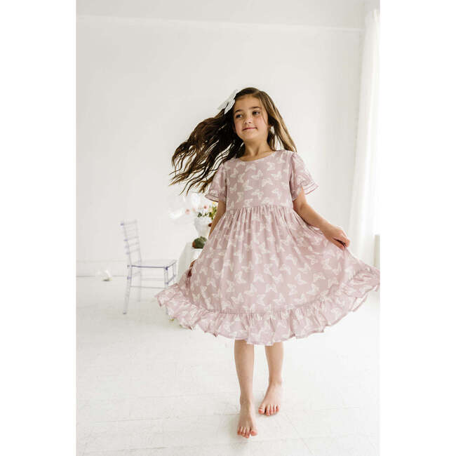 Puff Sleeve Dress, Lilac Butterfly - Dresses - 2