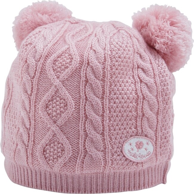 Cable Knit Beanie, Pink - Hats - 1