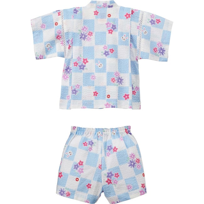 Cool Breeze Flora Two Piece Kimono Jinbei, Blue - Loungewear - 3