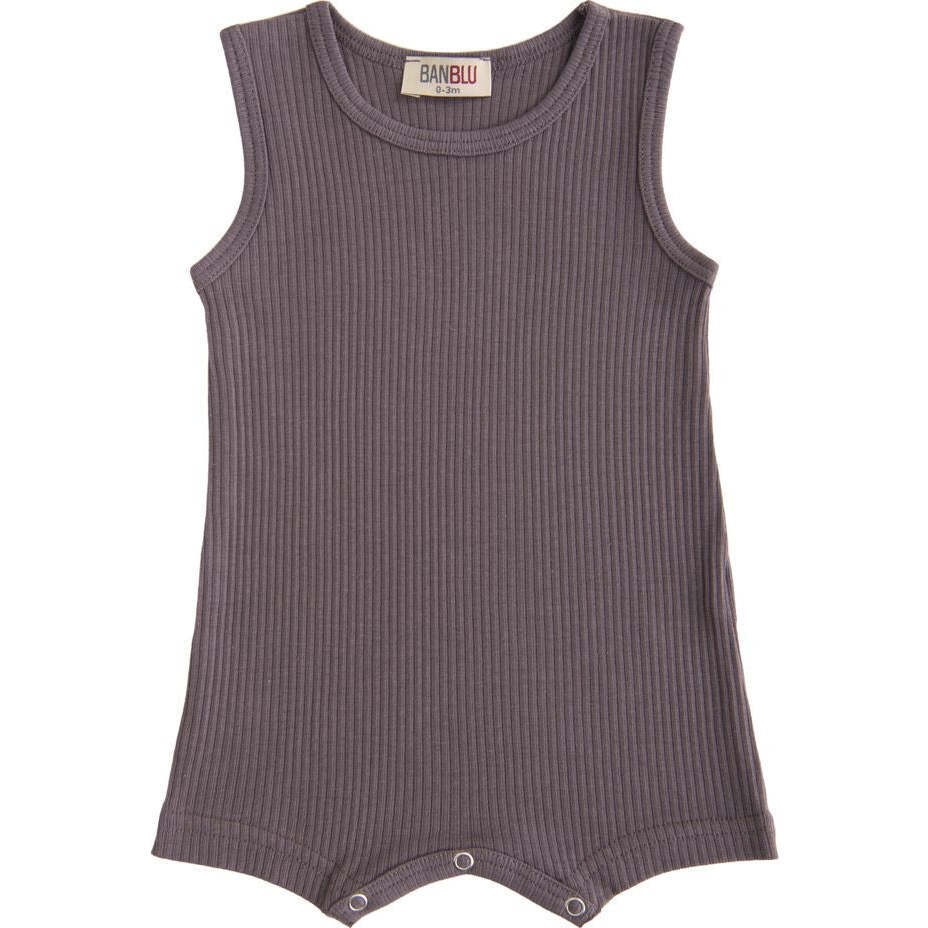 Plum Sleeveless Modal Romper, Purple - Onesies - 1