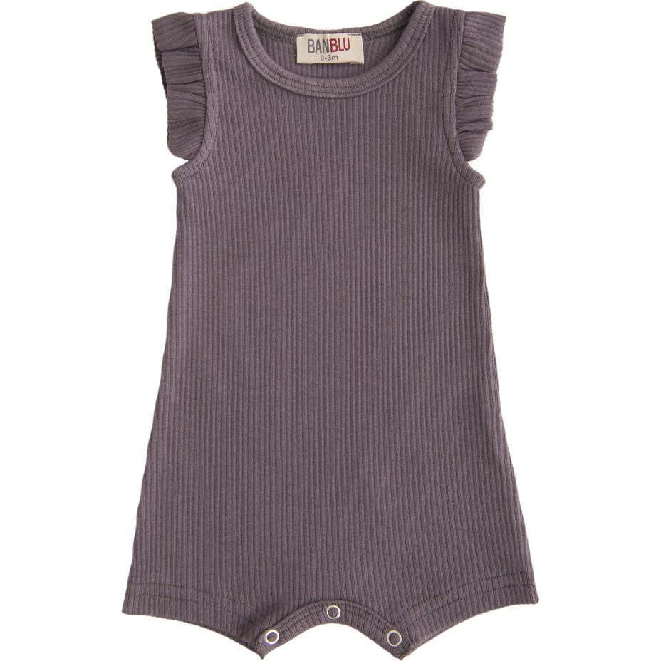 Plum Ruffle Modal Romper, Purple - Onesies - 1