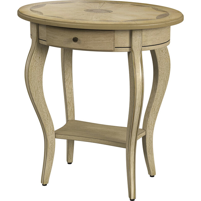 Jeanette Oval Antique Beige Wood Accent Table - Accent Tables - 1