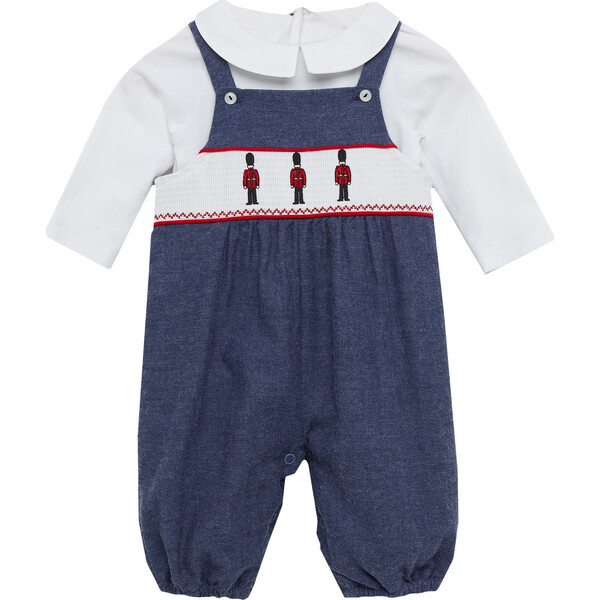 Smocked Guardsman Dungaree, Navy Herringbone - Trotters London Rompers ...