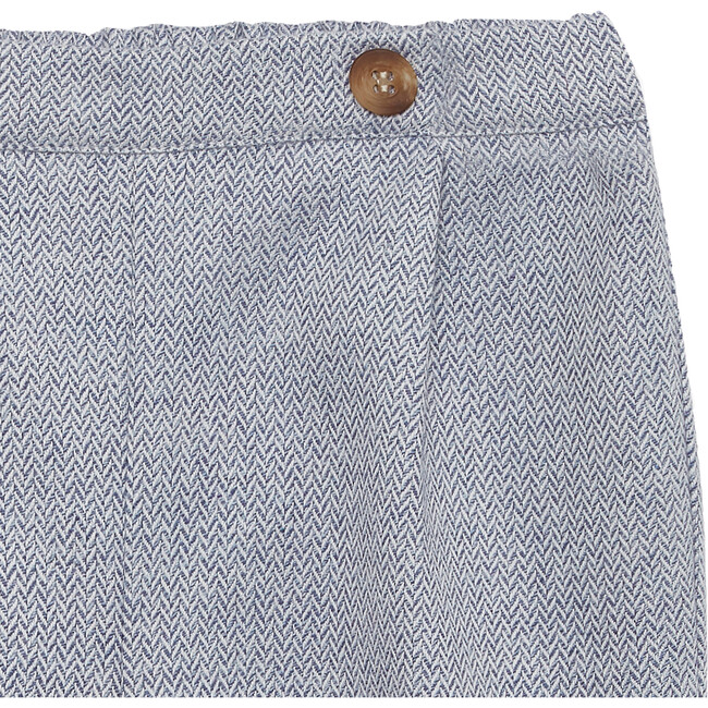 Little Bertie Pants, Pale Blue Herringbone - Pants - 3