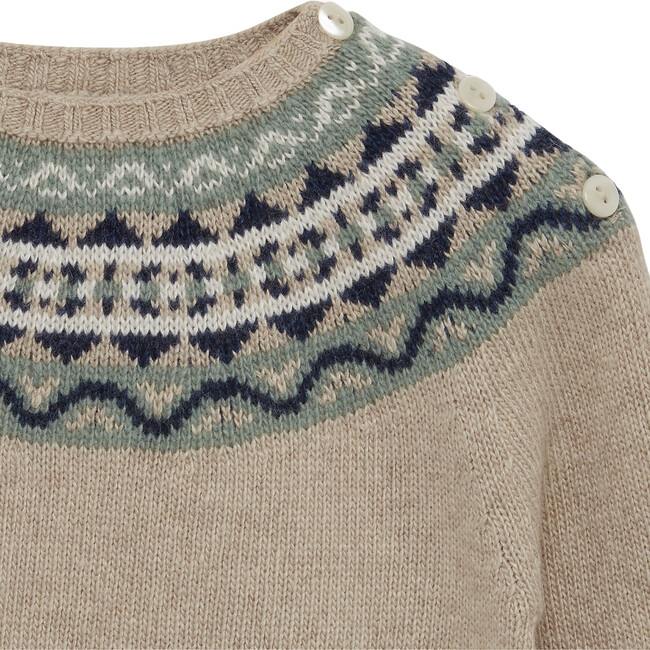Little Frankie Fairisle Sweater, Oatmeal - Sweaters - 5