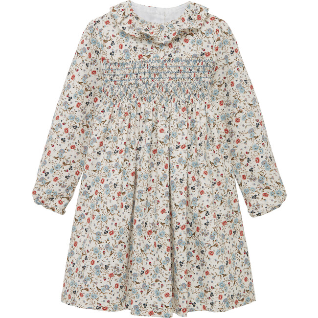 Bella Smocked Dress, Blue Floral Bird - Dresses - 1