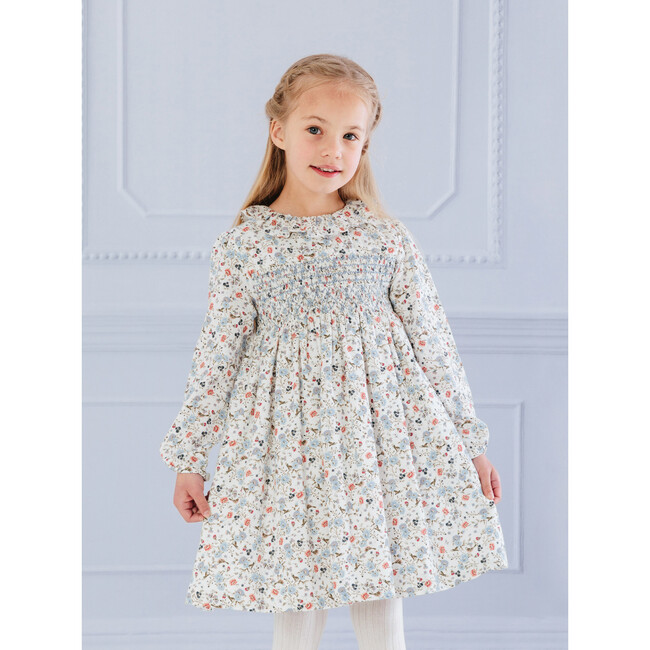 Bella Smocked Dress, Blue Floral Bird - Dresses - 2