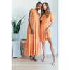 Women's Sienna Maxi S/L, Orange with Pink Leaves - Dresses - 3 - thumbnail