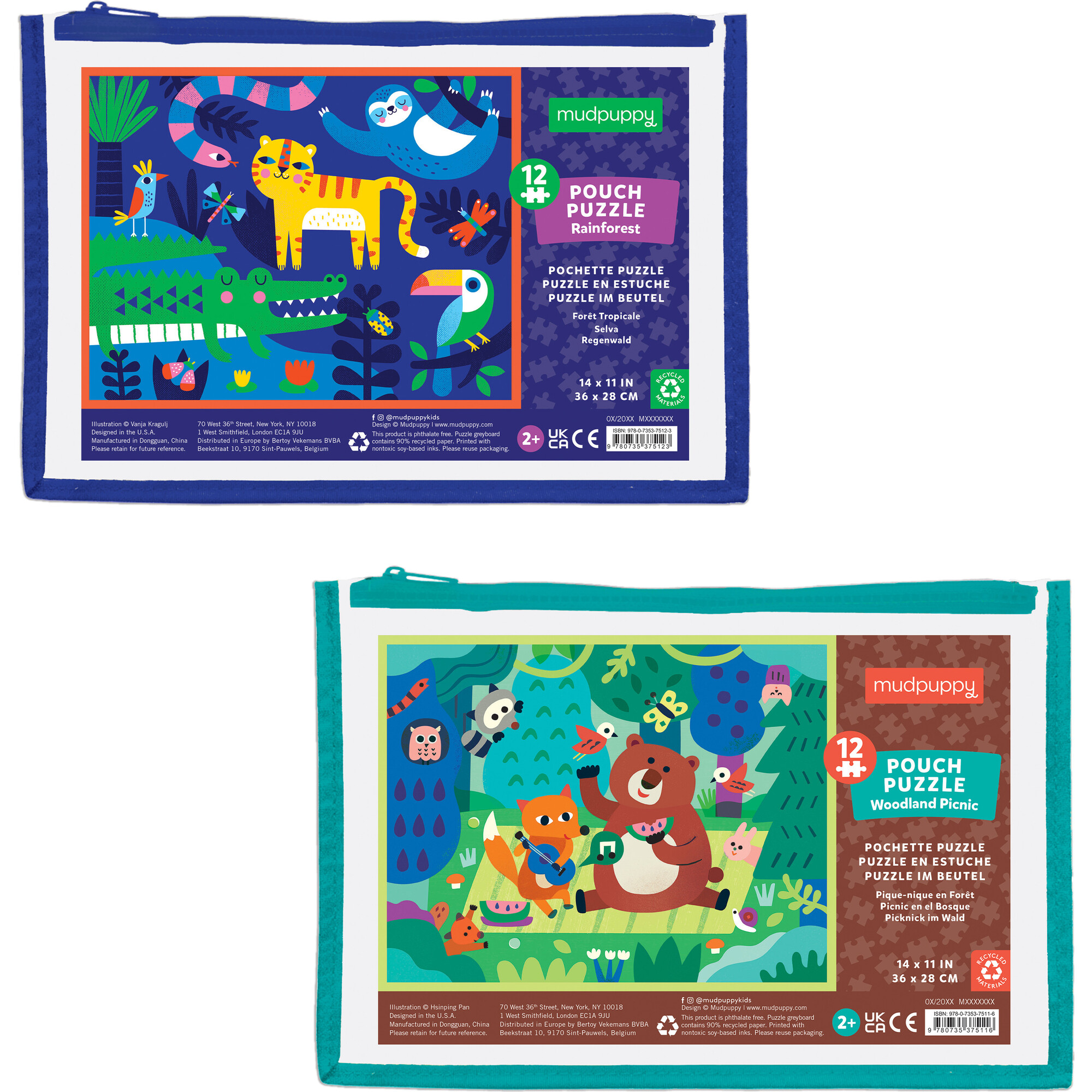 Pouch Puzzle Set: Rainforest & Woodland Picnic - Mudpuppy Puzzles