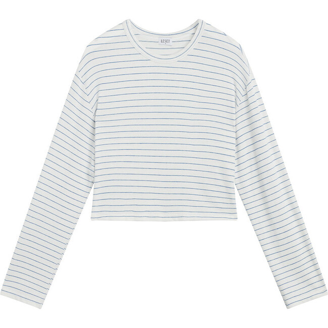 Women's Lauren Stripe Long Sleeve, White/Ocean