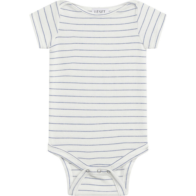 Lauren Stripe Bebe Short Sleeve Onesie, White/Ocean