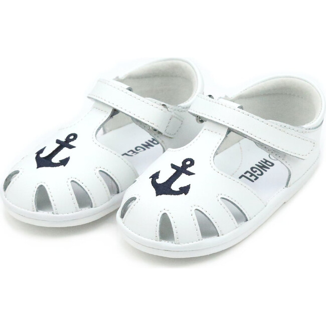 Baby Sawyer Nautical Caged Leather Sandal, White - Sandals - 1