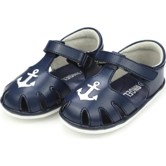 Baby Sawyer Nautical Caged Leather Sandal, Navy - Sandals - 1 - zoom