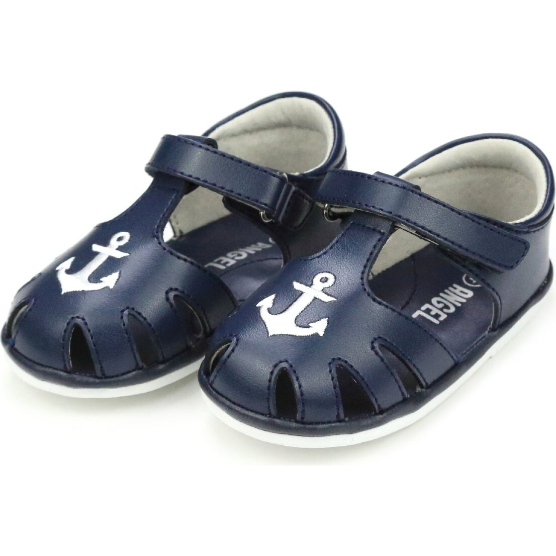 Baby Sawyer Nautical Caged Leather Sandal, Navy - Sandals - 1