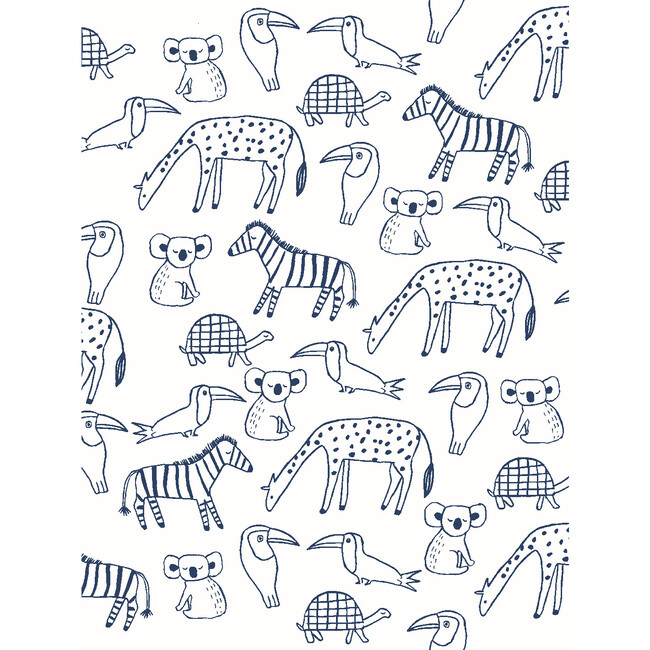 Tea Collection Zoo Party Traditional Wallpaper, Navy