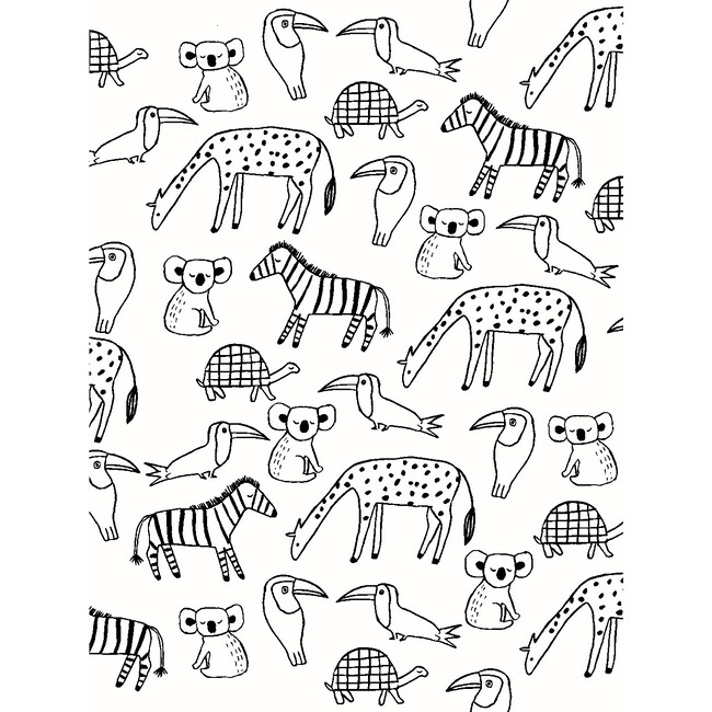 Tea Collection Zoo Party Removable Wallpaper, Black