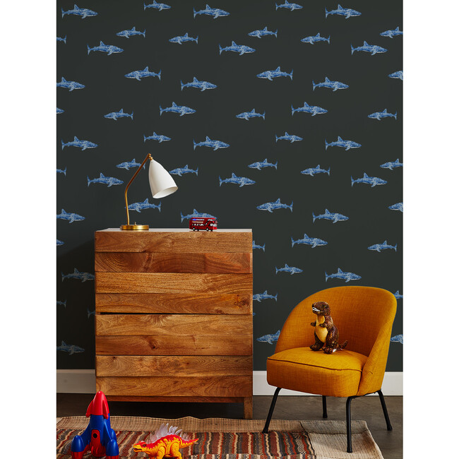 Tea Collection Spotted Shark Traditional Wallpaper, Charcoal