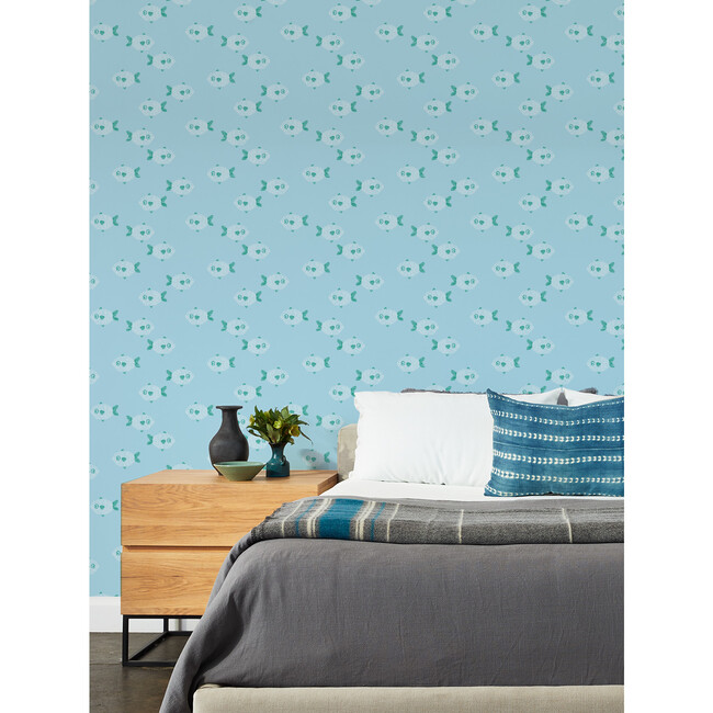Tea Collection School of Fish Traditional Wallpaper, Baby Blue