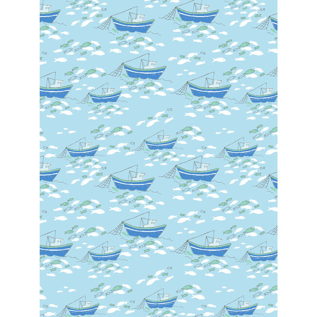 Tea Collection Fishing Boats Traditional Wallpaper, Baby Blue
