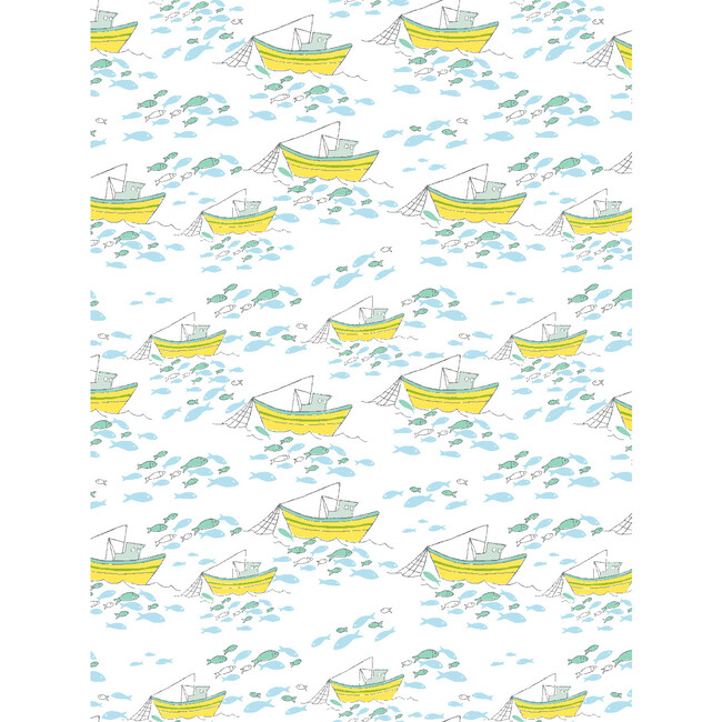 Tea Collection Fishing Boats Traditional Wallpaper, White