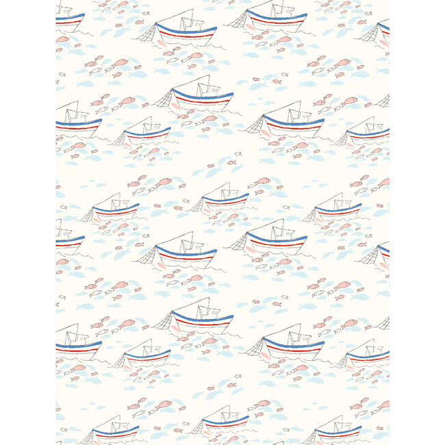 Tea Collection Fishing Boats Removable Wallpaper, Ivory