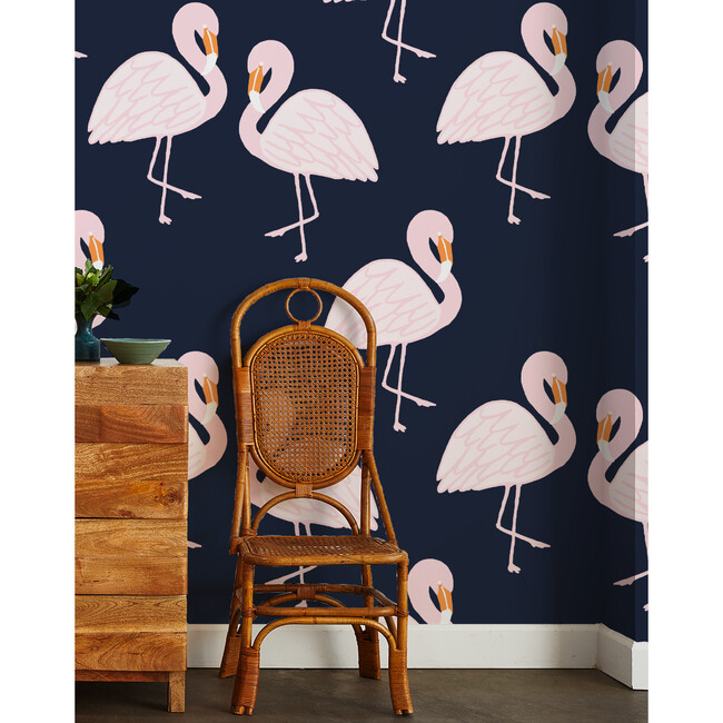 Tea Collection Flamingos Traditional Wallpaper, Navy