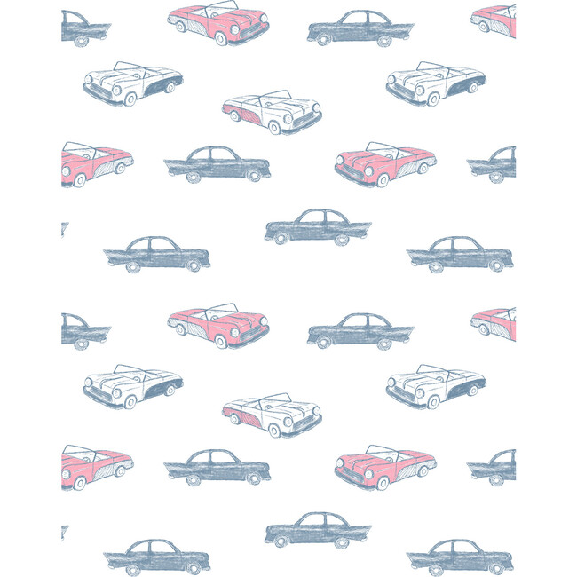 Tea Collection Classic Cars Traditional Wallpaper, Blue & Pink