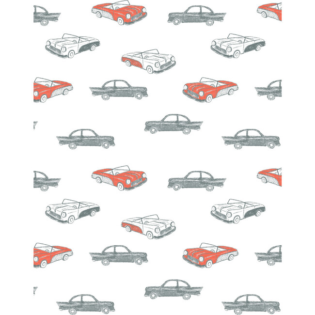 Tea Collection Classic Cars Removable Wallpaper, Retro Red