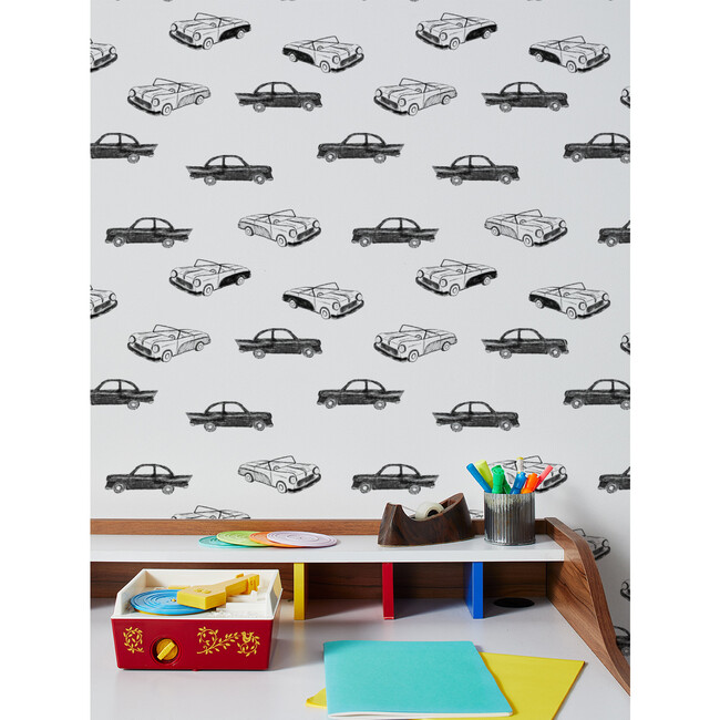 Tea Collection Classic Cars Traditional Wallpaper, Onyx