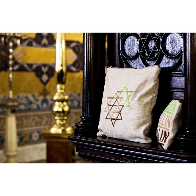 Tallit & Tefillin Natural Linen Bag Set - Accents - 2