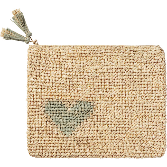 Large Raffia Heart Zip-Pouch, Grey - Make-up Bags - 1