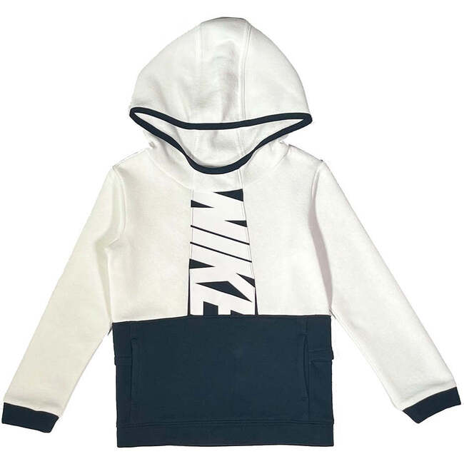 Colorblock Logo Kids Hoodie, White