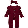 Lilly Romper with Headband, Wine Red - Rompers - 1 - thumbnail