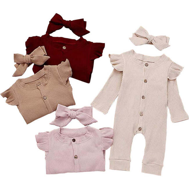 Lilly Romper with Headband, Coffee - Rompers - 2